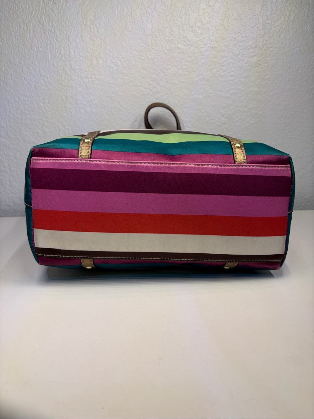 COACH LEGACY Multicolor Striped SATEEN Tote with Gold/ Bronze Trim. 2 Hangtags!! - Picture 7 of 16